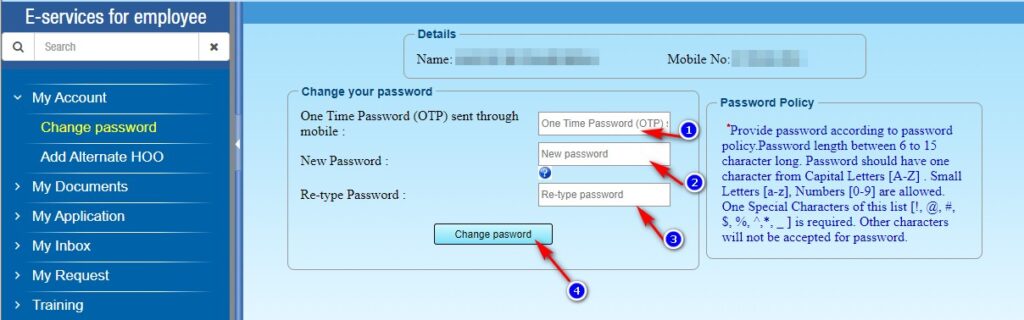 Change WBIFMS Login Password form