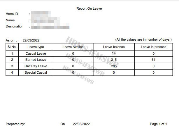 Check leave balance in WBIFMS Portal